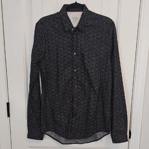 Zara Black and White Micro Print Button Down Shirt